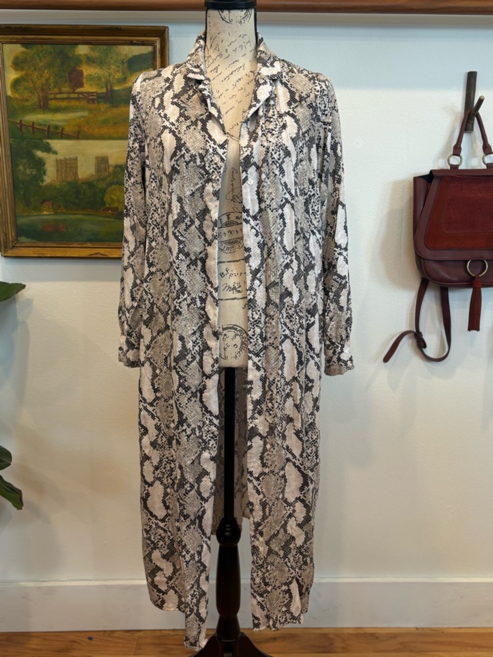 H&M Snake Print Duster Dress Midi Button Front Size 6